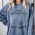 Easily Distracted By Cats And Books For Women Comfort Colors Sweatshirt Denim