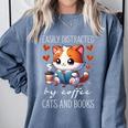 Easily Distracted By Coffee Cats And Books Comfort Colors Sweatshirt Denim Easily Distracted By Coffee Cats And Books Comfort Colors Sweatshirt Denim