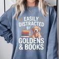 Easily Distracted By Goldens & Books Golden Retriever Dog Comfort Colors Sweatshirt Denim