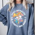Easily Distracted By Rabbits And Books Reading Comfort Colors Sweatshirt Denim