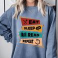 Eat Sleep Read Repeat Reading Books Reader Bookworm Comfort Colors Sweatshirt Denim