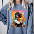 Educated Afro Girl Reading Book Lover History Month Comfort Colors Sweatshirt Denim