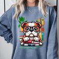 English Bulldog Reading a Book Dog Comfort Colors Sweatshirt Denim English Bulldog Reading a Book Dog Comfort Colors Sweatshirt Denim