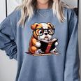 English Bulldog Reading a Book Dog For Men Women Girls Kids Comfort Colors Sweatshirt Denim