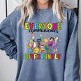 Everyone Communicates Differently Book Teacher Outfit Comfort Colors Sweatshirt Denim