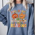 Fall In Love With Reading Autumn Pumpkin Teacher Book Lover Comfort Colors Sweatshirt Denim Fall In Love With Reading Autumn Pumpkin Teacher Book Lover Comfort Colors Sweatshirt Denim