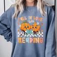 Fall In Love With Reading Thanksgiving Pumpkin Book Lover Comfort Colors Sweatshirt Denim