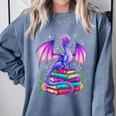 Fantasy Dragon Reading Books Bookworm Comfort Colors Sweatshirt Denim