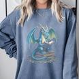 Fantasy Dragon Reading Magical Book Lover Halloween Vibes Comfort Colors Sweatshirt Denim