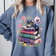 Fantasy Drama Tragedy Cute Cat Book Lover Readers Librarians Comfort Colors Sweatshirt Denim