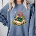 Floral Book Bloom Wildflowers Literature Nature Fantasy Comfort Colors Sweatshirt Denim