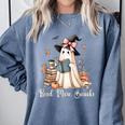 Ghost Reading Book Coquette Bow Halloween Girl Kid Teacher Comfort Colors Sweatshirt Denim