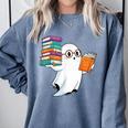 Ghost Reading Books Halloween Library Comfort Colors Sweatshirt Denim