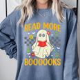 Ghost Reading Books Teacher Student Halloween Read More Book Comfort Colors Sweatshirt Denim