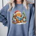 Gingerbread Reading Book Lovers Christmas Bookworm Librarian Comfort Colors Sweatshirt Denim