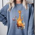 Giraffe Reading Tea Books Coffee Book Lover Graphic Comfort Colors Sweatshirt Denim