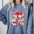 Girly Coquette Gingerbread Books And Hot Cocoa Cozy Season Comfort Colors Sweatshirt Denim