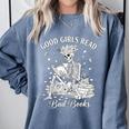 Good Girls Read Bad Books Skeleton Reading Book Halloween Comfort Colors Sweatshirt Denim Good Girls Read Bad Books Skeleton Reading Book Halloween Comfort Colors Sweatshirt Denim