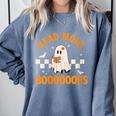 Groovy Halloween Teacher Spooky Read More Book Women Girl Comfort Colors Sweatshirt Denim