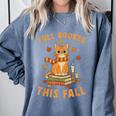 Halloween Fully Booked This Fall Book Ginger Cat Reading Comfort Colors Sweatshirt Denim