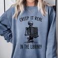 Halloween Skeleton Pun Book Lover Library Joke Comfort Colors Sweatshirt Denim