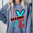 I Heart Books Love Reading Red And Stripe Animated Cat For Men Women Girls Kids Comfort Colors Sweatshirt Denim