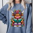 Highland Cow Book Floral Bookworm Comfort Colors Sweatshirt Denim Highland Cow Book Floral Bookworm Comfort Colors Sweatshirt Denim