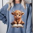 Highland Cow Reading Book Bookworm Comfort Colors Sweatshirt Denim