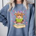Highland Cow Reading Book Floral Bookworm Comfort Colors Sweatshirt Denim Highland Cow Reading Book Floral Bookworm Comfort Colors Sweatshirt Denim