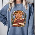 Highland Cow Reading Book Graphic Cow With Book Floral Comfort Colors Sweatshirt Denim Highland Cow Reading Book Graphic Cow With Book Floral Comfort Colors Sweatshirt Denim
