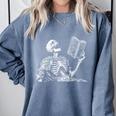 Hilarious Skeleton Holding a Book And Laughing Gothic Comfort Colors Sweatshirt Denim