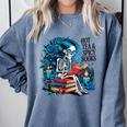 Hot Tea & Spicy Books Skeleton Reader Comfort Colors Sweatshirt Denim