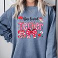 HUGvyn One Loved Teacher Valentine Book Heart Reading Bow Comfort Colors Sweatshirt Denim HUGvyn One Loved Teacher Valentine Book Heart Reading Bow Comfort Colors Sweatshirt Denim