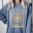 The Introvert Skeleton Tarot Card Coffee Book Lover Comfort Colors Sweatshirt Denim
