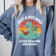 Just A Boy Who Loves Dragons And Books Kids Toddler Baby 5T Comfort Colors Sweatshirt Denim Just A Boy Who Loves Dragons And Books Kids Toddler Baby 5T Comfort Colors Sweatshirt Denim