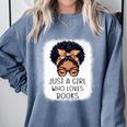 Just a Girl Who Loves Books Messy Bun Black Women Reading Comfort Colors Sweatshirt Denim