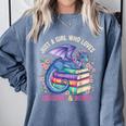 Just a Girl Who Loves Dragons And Books Dragon Reading Comfort Colors Sweatshirt Denim