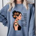 Just a Girl Who Has Tattoos And Love Books Tattooed Inked Comfort Colors Sweatshirt Denim