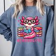Kawaii Axolotl Readsolotl Book Lover Reading Bookworm Girls Comfort Colors Sweatshirt Denim