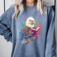 Kawaii Eagle Reads Book Reading Library Book Bookworm Comfort Colors Sweatshirt Denim