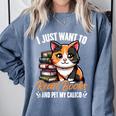Kawaii Feline Book Reading Read Books Pet My Calico Cat Men Women Comfort Colors Sweatshirt Denim