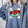 Kids Ka-Pow 2 Years Old Kids 2nd Birthday Comic Book Super Hero Comfort Colors Sweatshirt Denim
