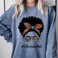Librarian Teacher Messy Bun Life Book Library Back To School Comfort Colors Sweatshirt Denim
