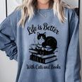 Life Is Better With Cats & Books Tuxedo Cat Mom Women Comfort Colors Sweatshirt Denim Life Is Better With Cats & Books Tuxedo Cat Mom Women Comfort Colors Sweatshirt Denim