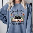 Life Is Better With Cats And Books Comfort Colors Sweatshirt Denim