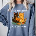Life Is Better With Cats And Books Cute Cat Lover Comfort Colors Sweatshirt Denim
