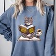 Life Is Better With Cats Coffee Books Cat Reading Book Comfort Colors Sweatshirt Denim