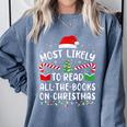 Most Likely To Read A Book On Christmas Family Matching Xmas Comfort Colors Sweatshirt Denim