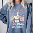 Little Miss 100 Days Smarter Cute Goose Reading Books Girls Comfort Colors Sweatshirt Denim