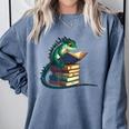 Lizard Reading Book Librarian Bookworm Reader Read Comfort Colors Sweatshirt Denim